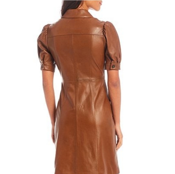 Antonio Melani Chestnut Leather Shirt Dress - Picture 4 of 4